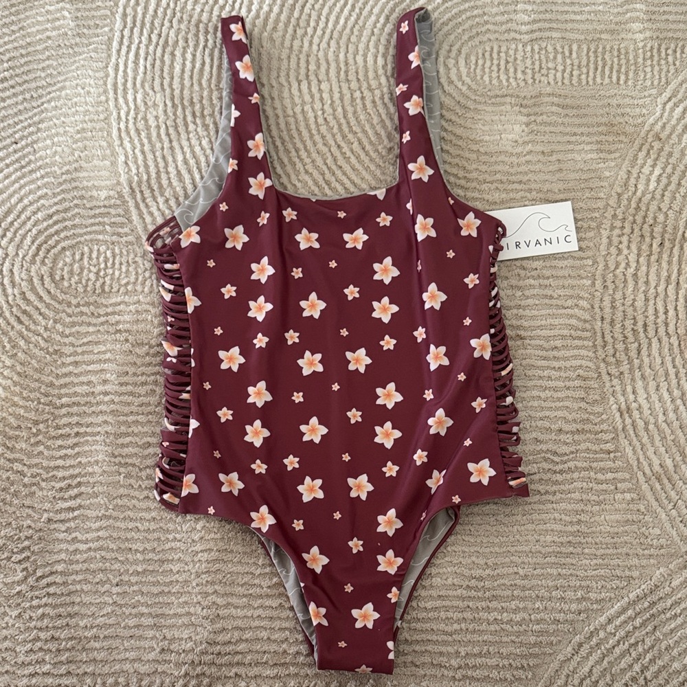 Nirvanic Women's Plumeria One-Piece Swimsuit - Maroon